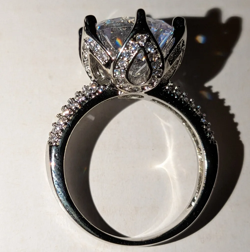 Stunning 925 Sterling silver diamond  wedding ring sz 6